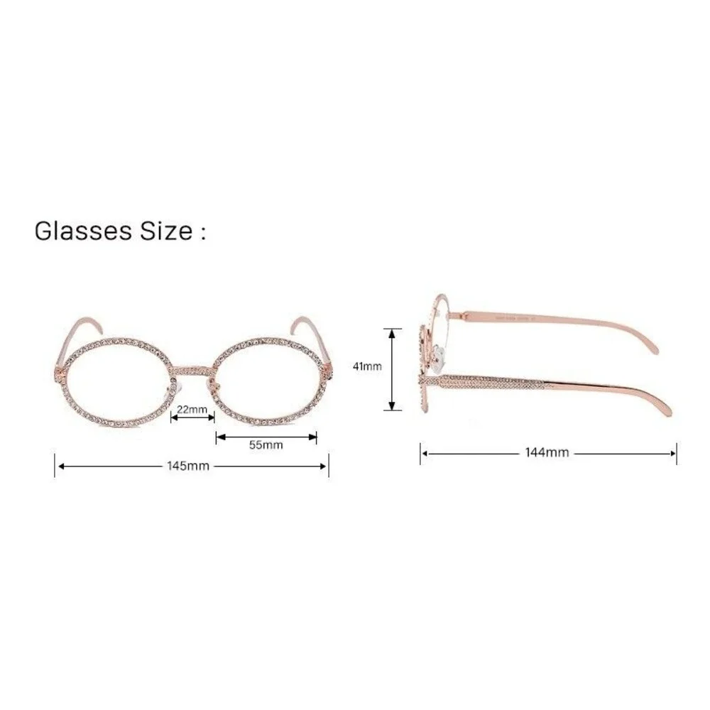 Rhinestone Glasses Gold Frame Clear Lens Fashion Eyewear Street Wear Hip Hop Hot
